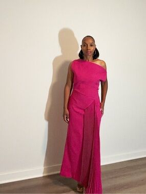 One-Shoulder Fuchsia Maxi Dress